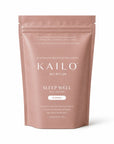 A stand-up resealable pouch of Kailo Nutrition Sleep Well Evening protein powder in a dusty rose color, shown on a clean white background.