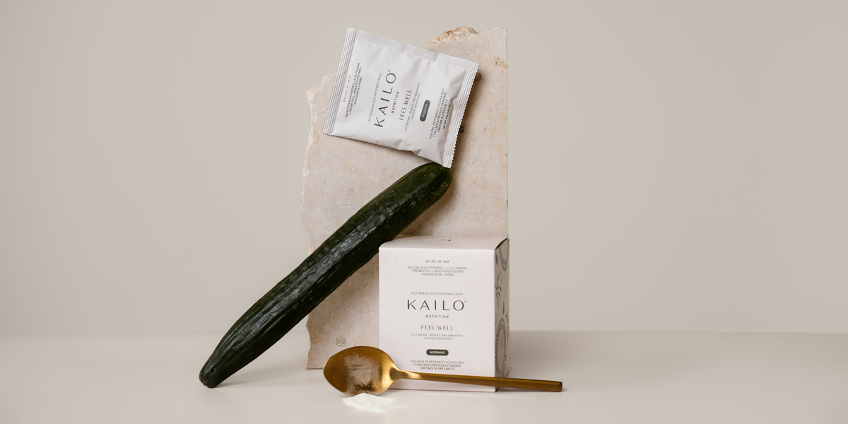 Healthy lifestyle concept with gut-friendly foods and supplements