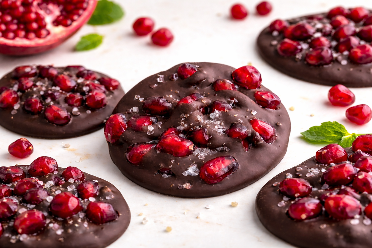 healthy dark chocolate pomegranate clusters with sea salt
