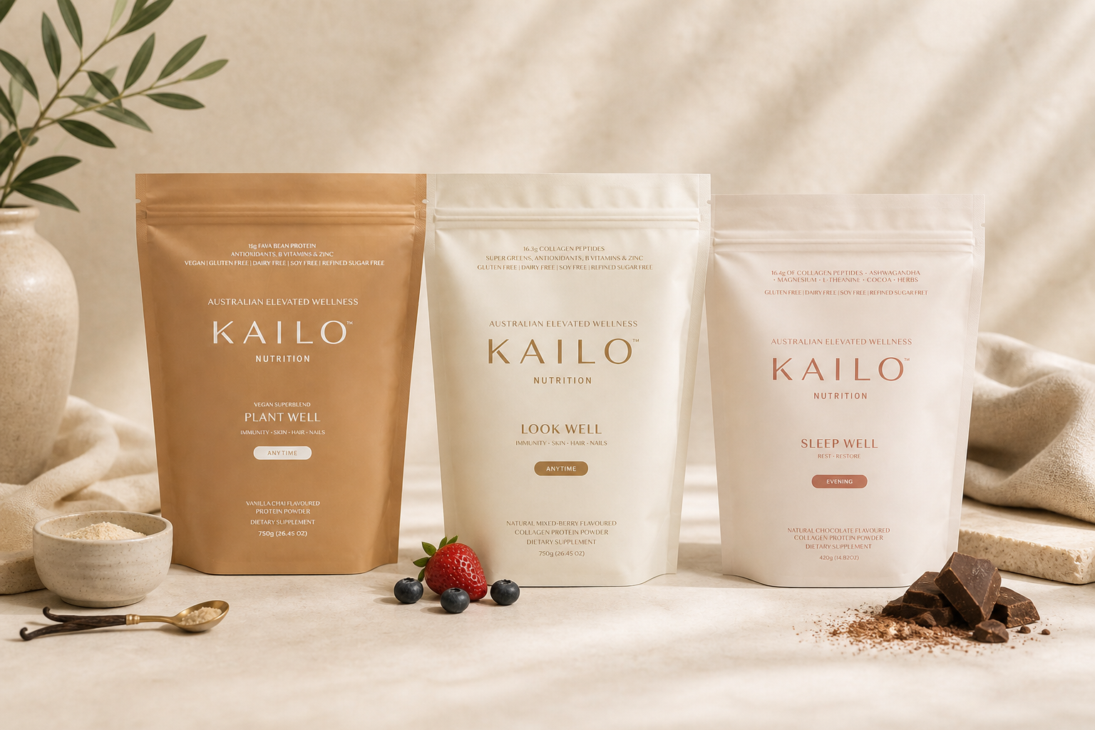 Kailo wellness range Plant Well Look Well and Sleep Well supplements for daily routine