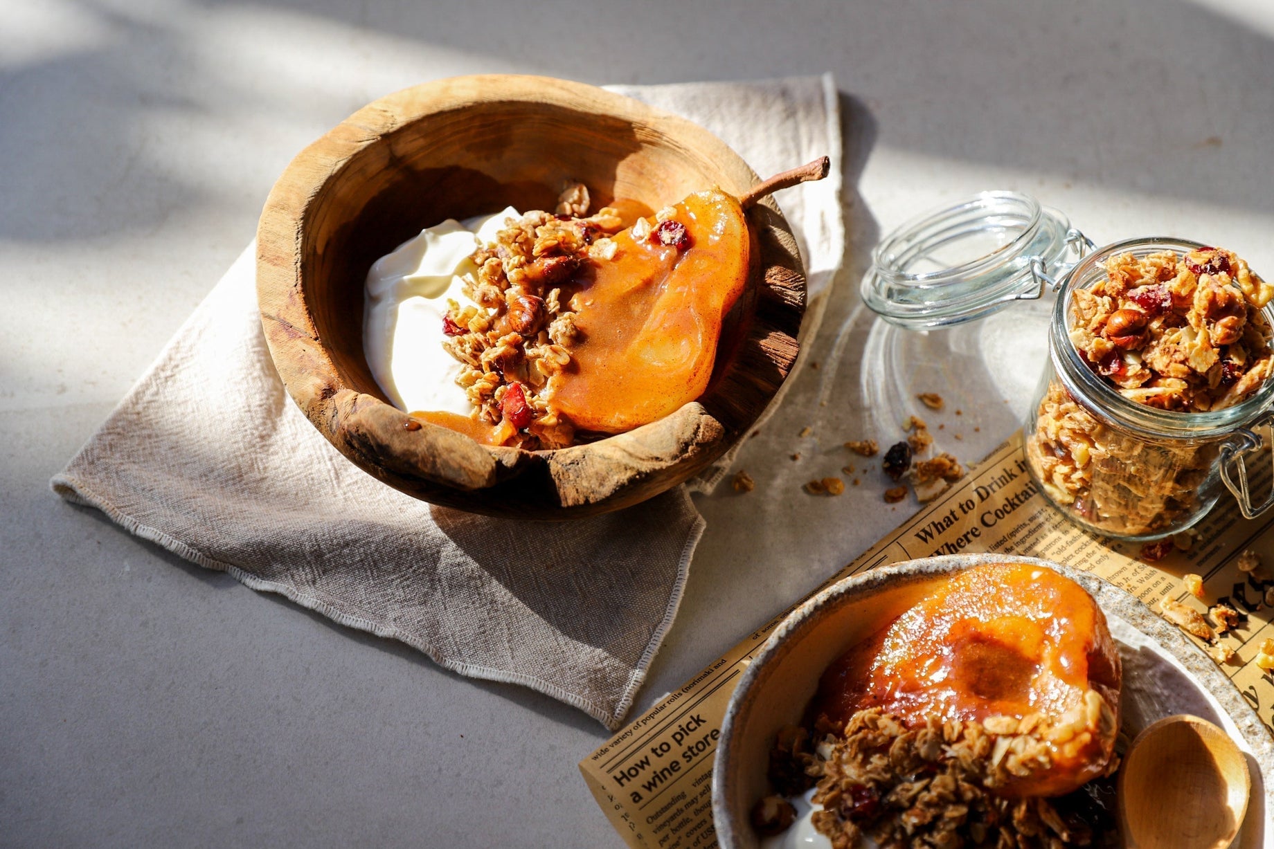 Gingerbread Granola Poached Pear Yoghurt Bowl