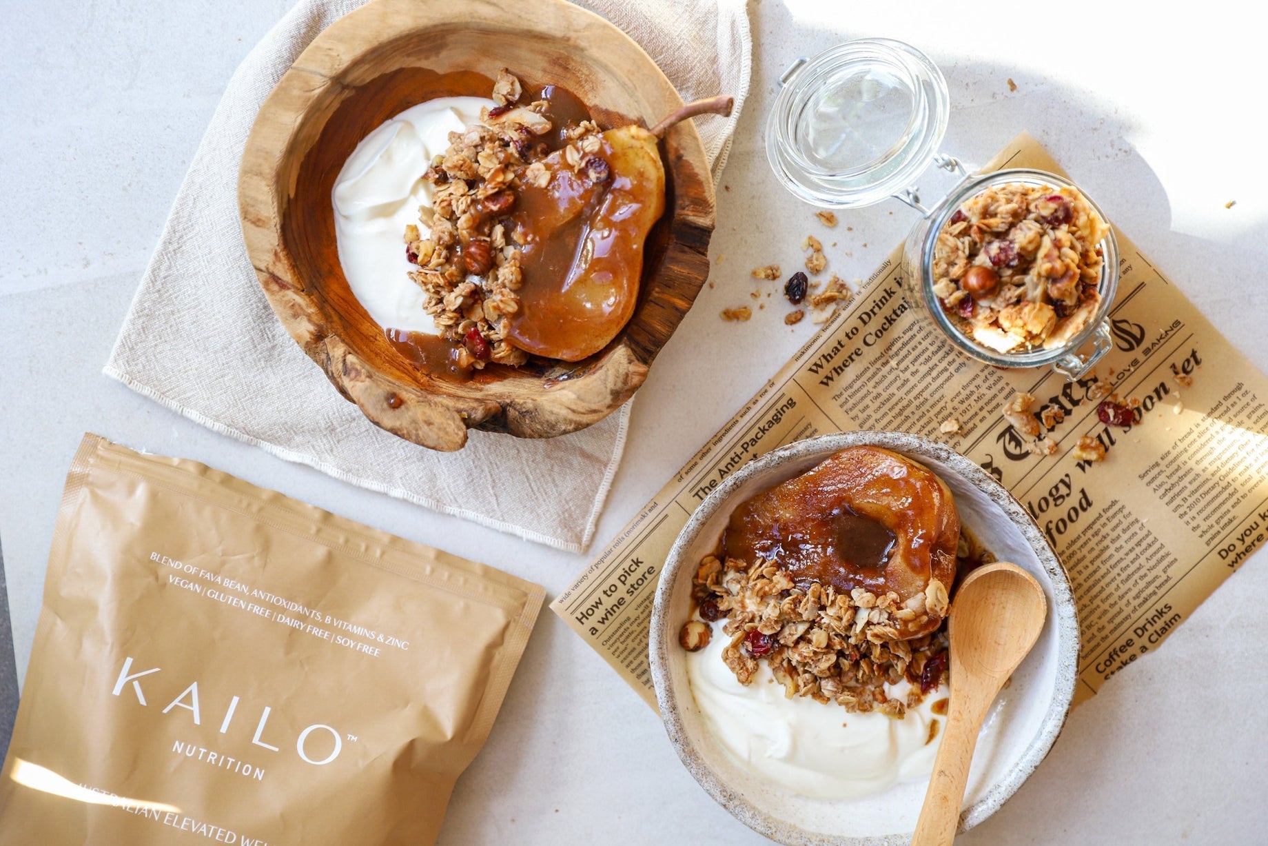 Gingerbread Granola Poached Pear Yoghurt Bowl