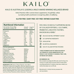 Kailo supplement label with nutritional information and product details on a white background