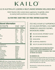 Kailo supplement label with nutritional information and product details on a white background