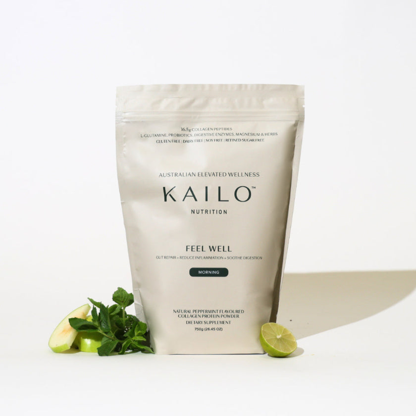 KAILO Nutrition package with green apples and mint leaves on a white background