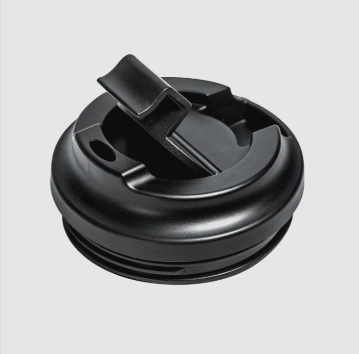 Black plastic lid on a white background