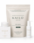 Kailo Nutrition products including a powder pack, cream jar, and bottle on a white background