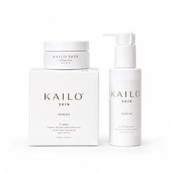 Kailo Skin skincare products including a jar, bottle, and box on a white background