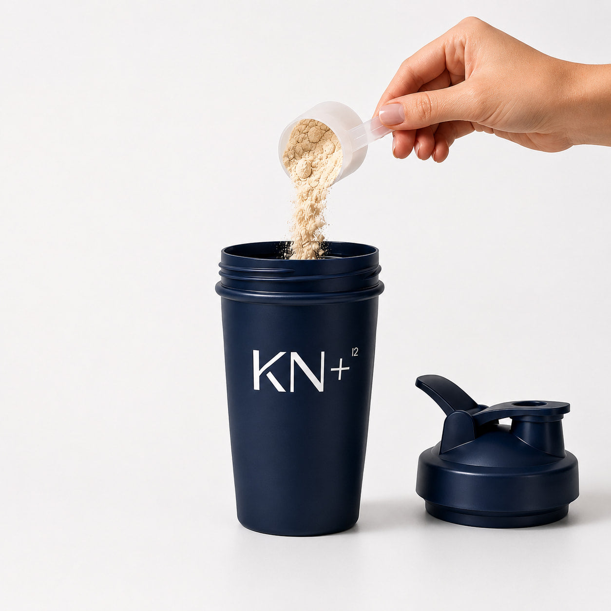 Blue tumbler with powder