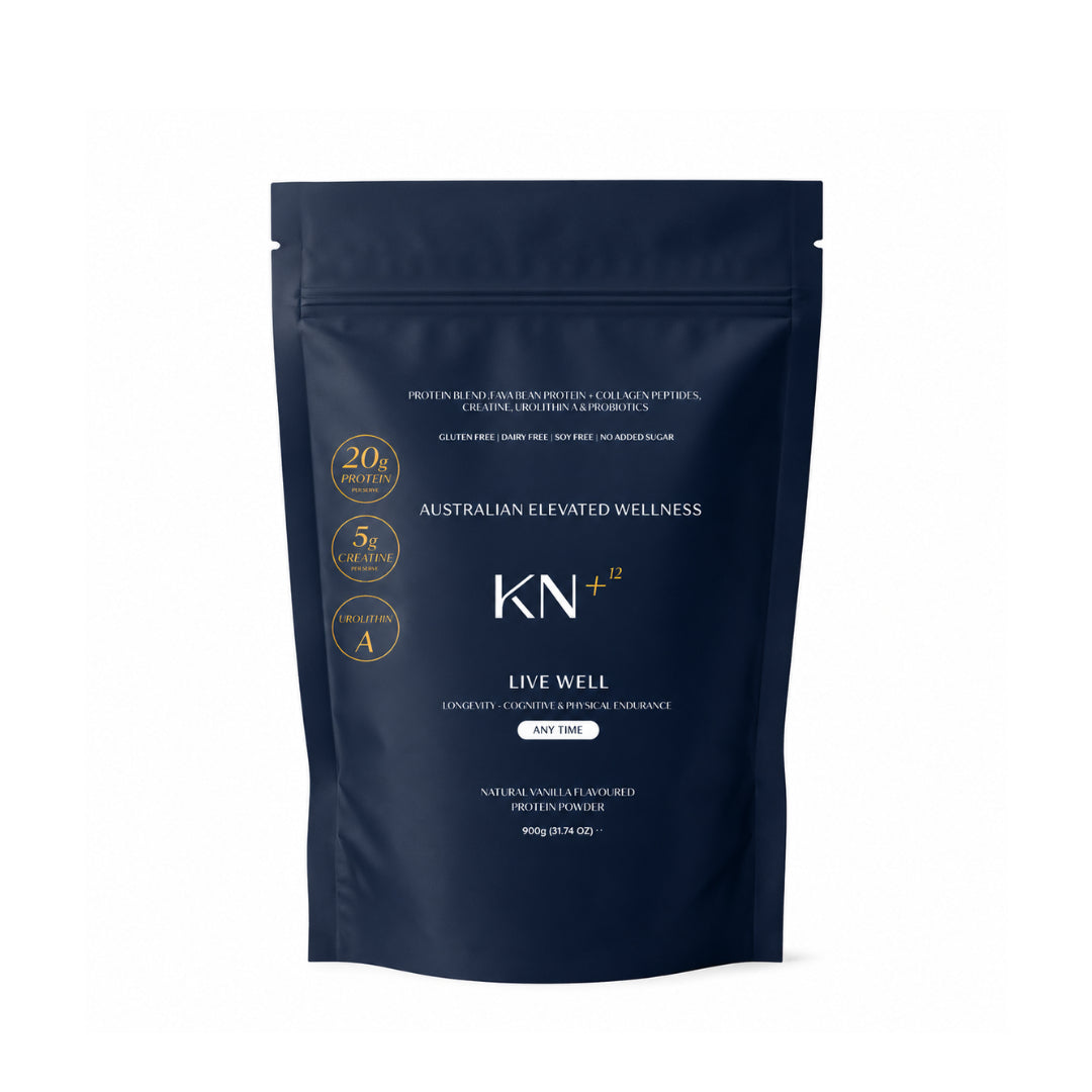 Navy blue package with 'KN+12' branding on a white background
