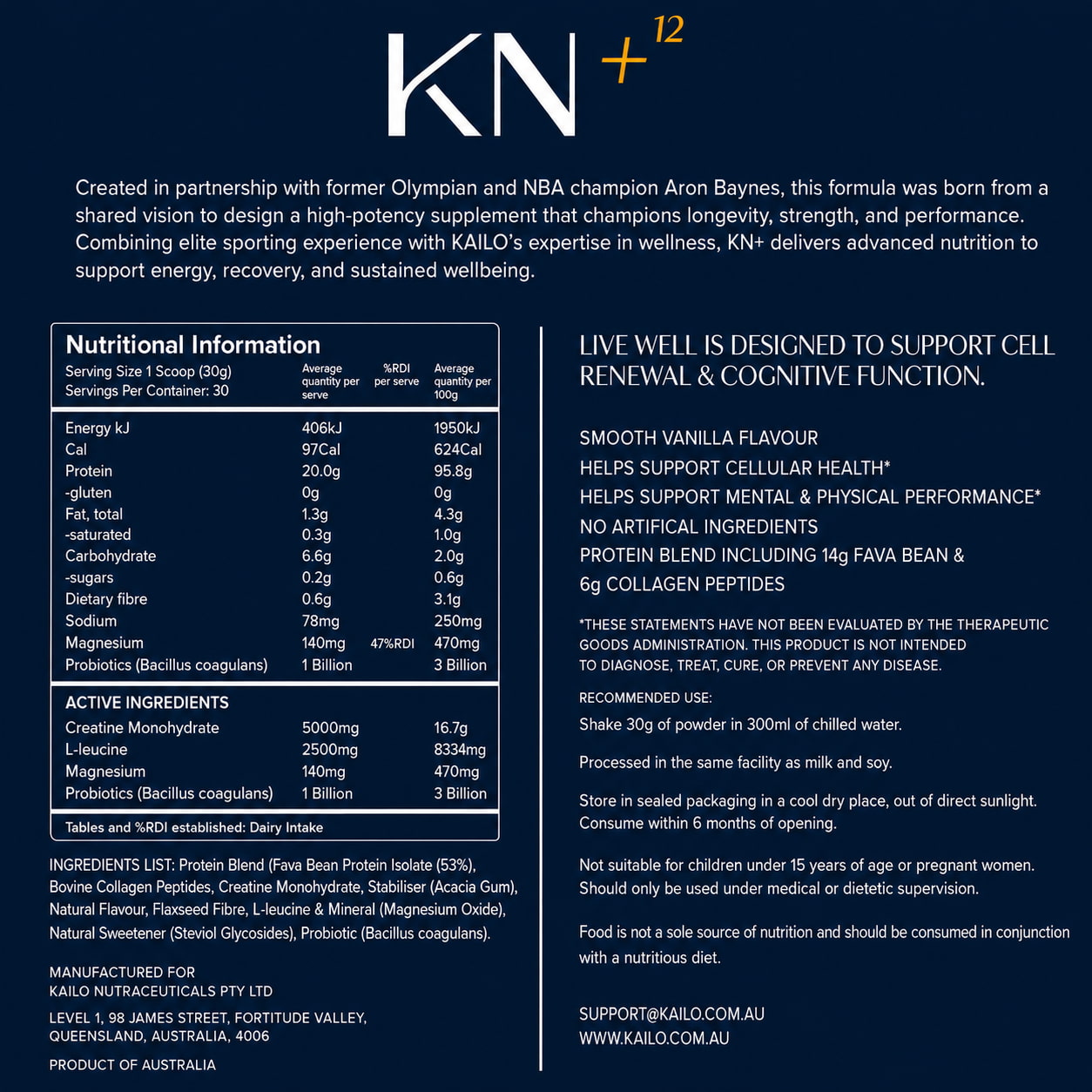 Live Well Nutrition Info