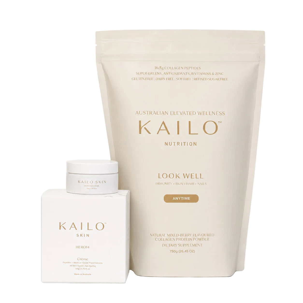 Kailo skincare and wellness products on a white background