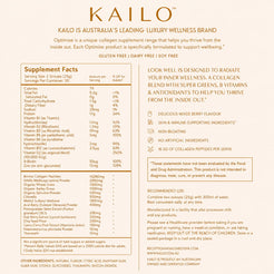 Nutrition info label for Kailo collagen supplement on a white background