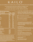 Nutritional information label for Kailo supplement on a brown background